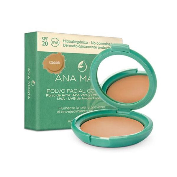 Ana Maria Maquillaje Cosmeticos | Polvo Facial Compacto Arroz Aloe Vera FPS 20 UVA | Make up Pressed Powder SPF 20 0.5oz-14gr (Cocoa (27))
