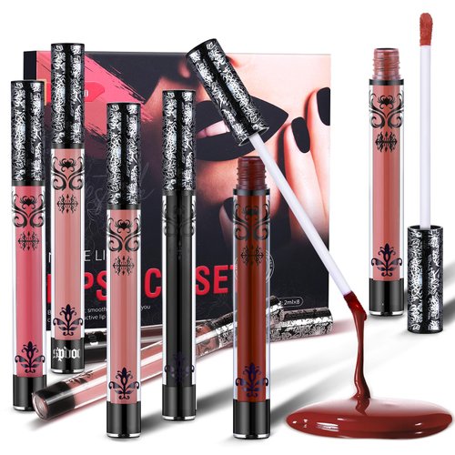Spdoo 15Pcs Matte Liquid Lipstick Set, Waterproof Long Lasting Non-Stick Cup Labiales Mate, Lip Gloss Sets Lipstick for Women Gift (8 Colors)