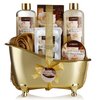 Christmas Gifts, Home Spa Gift Basket, Luxury 13pc Bath & Body Set For Men & Women, White Rose & Jasmine Scent - Shower Gel, Bubble Bath, Body Scrub, Salts, 6 Bath Bombs, Pouf, Cosmetic Bag & Gold Tub