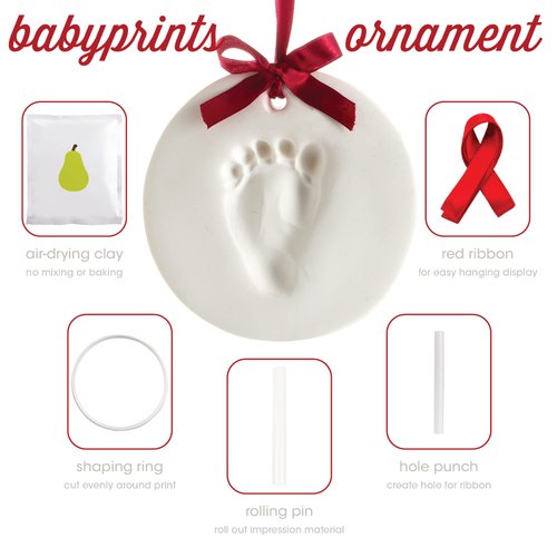 Pearhead Babyprints Christmas Ornament, Baby's First Christmas Ornament, Classic Baby Holiday Keepsake, Newborn Handprint or Footprint Clay Kit, Easy No-Bake DIY Clay Impression, Gender-Neutral Christmas Baby Gift