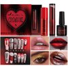 Tiejdhr 4 Set Matte Soft Mist Halloween Vampire Lipstick Powder, Nail Slice, Fakeblood, Two Tone Eyeshadow for Sports Halloween Birthday Party Clown Makeup Sets (Set B)