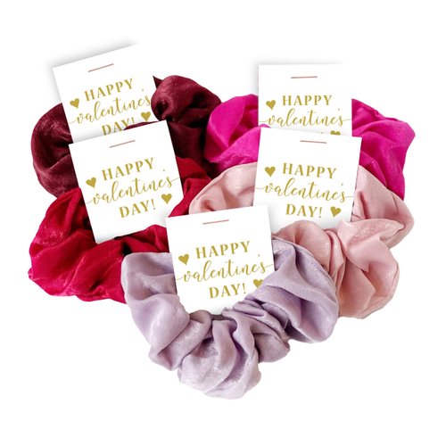 Valentine's Day Hair Scrunchies Party Favors, Unique Valentine Gift for Friends Girls Women, Supplies Decorations - 5 Pack (Gold Tone)