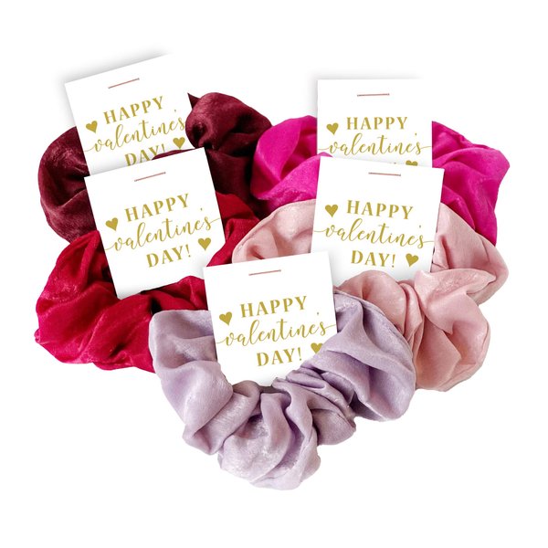 Valentine's Day Hair Scrunchies Party Favors, Unique Valentine Gift for Friends Girls Women, Supplies Decorations - 5 Pack (Gold Tone)