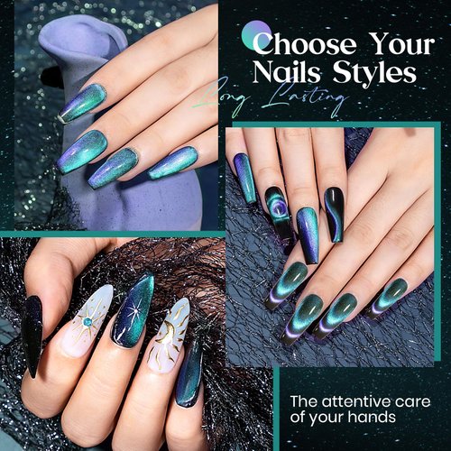 MIZHSE Chameleon 9D Cat Eye Gel Polish 10ml, Holographic Galaxy Cateye Magnetic Nail Polish Gel, Magic Chameleon Home Salon Manicure Set Valentine's Day with Magnet Stick for Ladies(005)