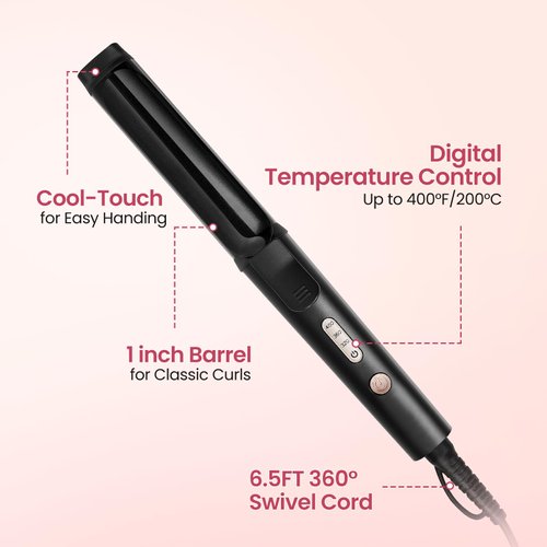 Curling Iron, 1 Inch Hair Curling Iron with Ceramic Coating, Mini Hair Curlers for Smooth & Shiny Curls, Professional Curling Wand, 100-240V Dual Voltage Hair Curler, Travel Curling Iron 1 Inch, Black