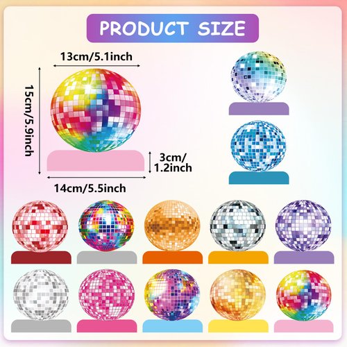 Chunnin 12pcs Disco Ball Centerpieces for Party 70s Theme Birthday Party Decorations Colorful Disco Ball Table Decor for Music Theme Party Table Centerpiece for Back to 70'S Party Supplies