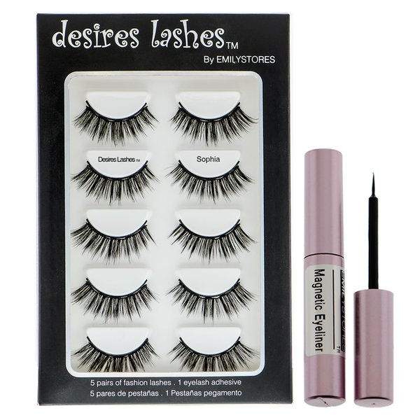 DESIRES LASHES By EMILYSTORES Magnetic Eyelashes Natural Magnet Faux-Lashes Multipack Kit 5Pairs, Sophia