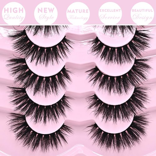 MayIFindYou Wispy Lashes,Fluffy False Eyelashes 7 Pairs Short Fake Mink Lashes Full Volume Faux Strips Lash Pack (Snowflakes S4, 7 Pairs Pack)