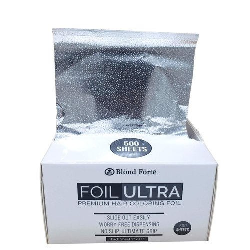 Blond Forte Silver Pop Up Hair Color Foil, Highlight Application Foil, 500 Sheet Dispenser, Coloring Aluminum Hair Foil 5”x11” [ 2 Pack ]