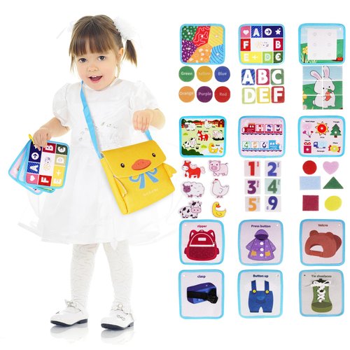 Montessori Busy Board for Toddlers Quiet Busy Book Learning Toys Sensory Busy Board 3D Activities Book Dollhouse Bag - Airplane Must Haves for Toddlers Carry Home
