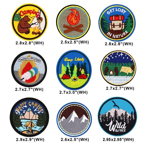 Winrase 9pcs Outdoor Round Camper Iron on Patches Embroidered Motif Applique Decoration Sew On Patches Custom Patches for DIY Jeans,Jacket,Clothes,Bag,Backpack,Cap,Arts Craft Sew Making (Camper 9pcs)