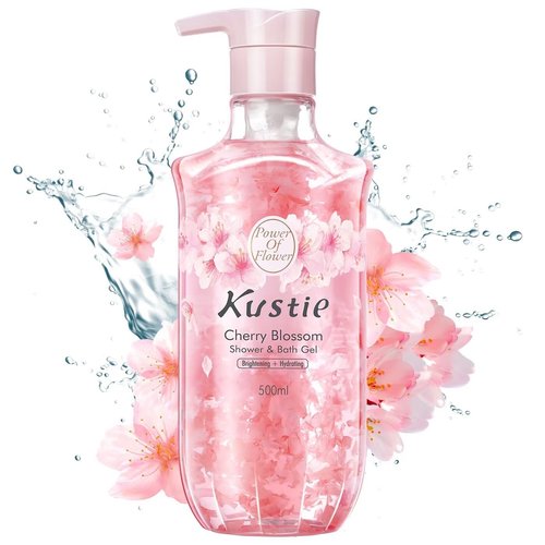 KUSTIE Body Wash Women Moisturizing, Shower Gel With Pump, Natural Body Wash With Real Cherry Blossom Petals, Deep Moisture For Dry Skin, 24hr Renewingr Mild And Lasting Fragrance(16.9oz)