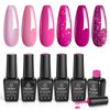 Beetles Pink Gel Nail Polish Set, 6 Colors Hot Pink Glitter Rose Red Gel Polish Kit with Snowflake Gift Set for Girls, Soak off Uv Led Nail Gel DIY Beetles Nails for Gift