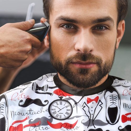Hair Cutting Cape For Professional Barbers, Salons, and At Home Stylists Red Retro Mustache With Adjustable Neck Hair Stylist and Barber Accessories for Men
