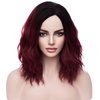 MAGQOO Burgundy Wig Wine Red Wig Side Part Dark Roots Burgundy Wig for Women Short Curly Wavy Dark Red Wigs Ombre Burgundy Synthetic Heat Resistant Wigs