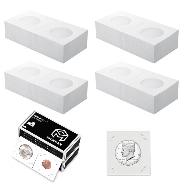 MUDOR Upgraded Premium Coin Flips for Half Dollars, 200 Pack Cardboard Coin Holder, Mylar Coin Flips 2x2, Paper Coin Holders