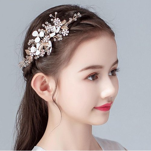 BERYUAN Gold Flower Leaves Hair Comb Flowers Pearls Rhinestone Hair Side Comb Wedding Bridal Headpiece for Brides Bridesmaid Wedding Hair Accessories for Flower Girls