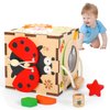 YODIFFMI Wooden Activity Cube Montessori Toys for 3 Year Old Baby Toys Toddlers Birthday Gift Boys Girls Sensory Interactive Learning Toys (Ladybugs)