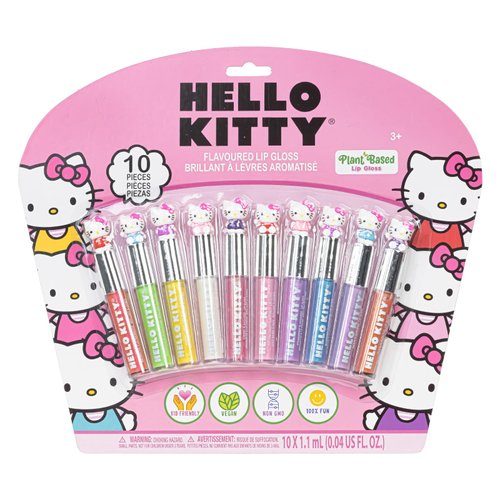 Townley Girl Hello Kitty 10 Piece Plant Based Lip Gloss, Girls Party Favors, First Makeup Set for Girl, Perfect for Parties, Sleepovers, and Birthday Gifts, Ages 3