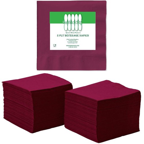 Perfectware - 2 Ply Burgundy Bev-250 2 Ply Burgundy Beverage Napkins- Pack of 250ct