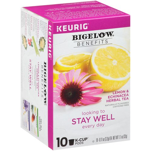 Bigelow Benefits Stay Well Lemon Echinacea Keurig K-Cups Pods Herbal Tea, Caffeine Free, 10 Count...