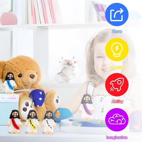 URSKYTOUS 24Pcs Mini Jesus Figurine Bulk Little Jesus Figures Toys Tiny Religious Doll to Hide and Seek Christ Religious Party Favors Savior Jesus Love You for Sunday School Easter Eggs Baptism Gift