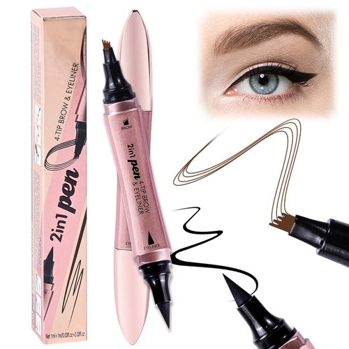 FADLASH Microblading Eyebrow Pen with Eyeliner 2-IN-1 Waterproof Eyebrow Pencil Makeup for Women with 4 Fork Tip Applicator & Precise Brush-Tip Creates Natural-Looking Brows Last All-Day（Light Brown）
