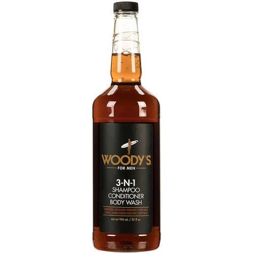 Woody's 3 in 1 Body Wash for Men - Shampoo, Conditioner, & Body Wash, Multipurpose Cleanser With Marine Extracts, Cucumber Fruit Extract, and Aloe Vera - 32 Fl Oz