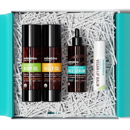 Mambino Organics Bun in the Oven Kit – All Natural Skincare Set for Pregnant Women – Anti-stretch mark, Body Moisturizer, Lip Balm Gift Pregnancy Gift Set for First time Moms