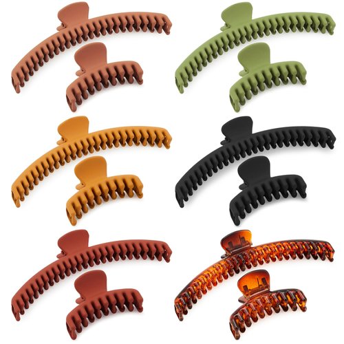 Tigeen 12 Pieces 4.7 Inch Hair Clips 1.8 Inch Claw Clips Set for Thick and Thin Hair 2 Styles Non Slip Strong Big and Small Claw Hair Clips with Double Row Teeth for Women, 6 Colors
