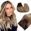 120G Clip in Hair Extensions Real Human Hair, Balayage Clip in Hair Extensions Walnut Brown to Ash Brown Mix Platinum Blonde Hair Extensions Clip in Short Straight Remy Hair 12 Inch 7PCS