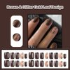 ANDGING Extra Short Press on Nails Brown Square Fake Nails with Glitter Gold Leaf Design Gel Acrylic Glue on Nails for Wedding Birthday Stick on Nails with Glue Manicure False Nails for Women DL686Y
