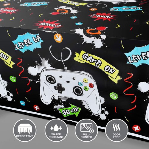 WERNNSAI Watercolor Video Game Party Tablecloth - 2 Pack 54'' x 108'' Video Game Party Supplies for Boys Birthday Party Decoration Disposable Plastic Table Cover for Kids Player Geek Game Themed Party