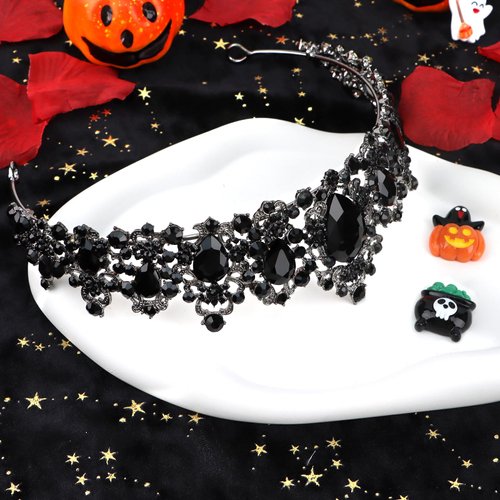 Baroque Black Crown for Women Vintage Black Tiaras with Gemstones for Prom Birthday Party Quinceanera Pageant Halloween Costume Headpieces Crystal Tiaras