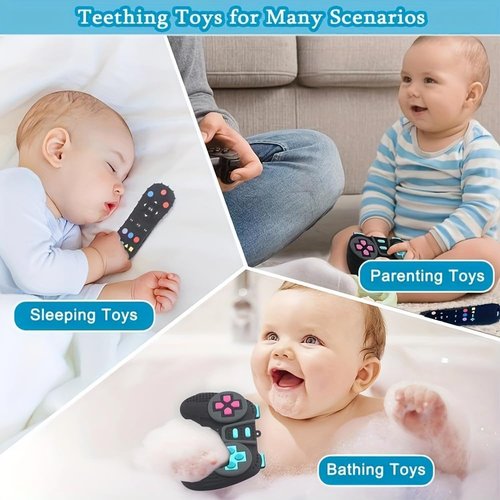 AALFA Baby Teething Toy, Soft TV Remote+Game Machine Shape Chew Set Intellectual Development Intellectual Development Educational Toy,Safe Silicone Toddler Infant (Pink (Handle+Remote Control))