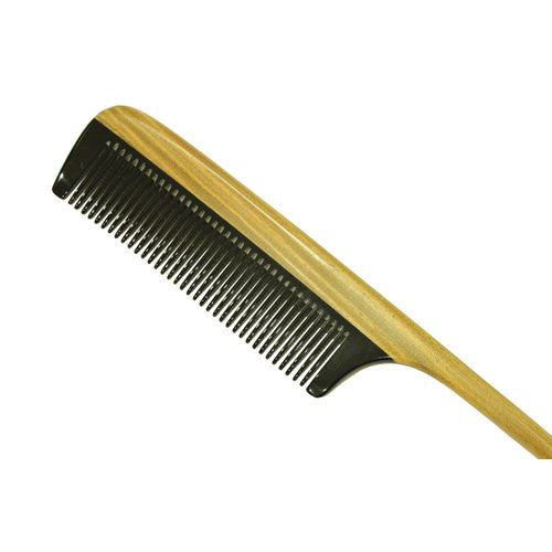 Fine Tooth Comb Sandalwood Frame and Buffalo Horn Teeth Handmade Rat Tail Comb - JM014