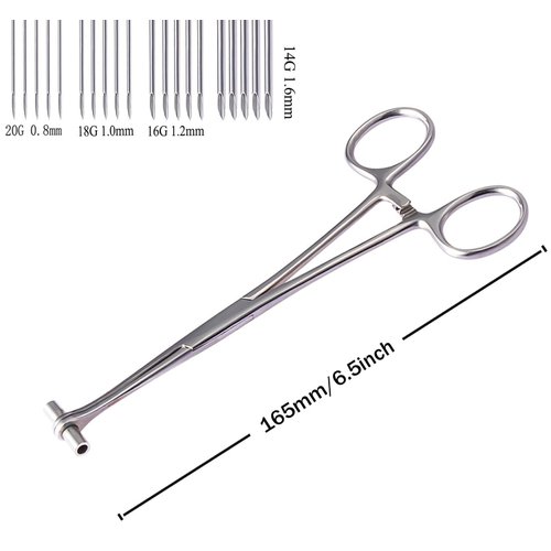 TcJ-Chen Septum Forceps Clamp Pliers Tool with 14G 16G 18G 20G Needles for Belly Nose Ear Tongue Lip Body Piercing