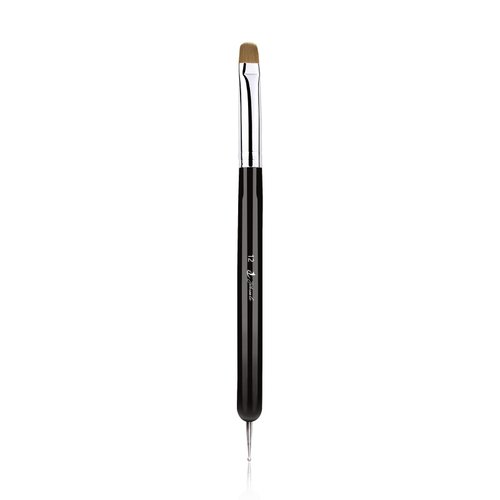 French Nail Brush, YIHUALE 2 Way French Gel Acrylic Nail Art Kolinsky Brush With Dotting Tool for Professional Manicure Cuticle Clean Up Nail Art Design- White And Black (12#, White And Black)