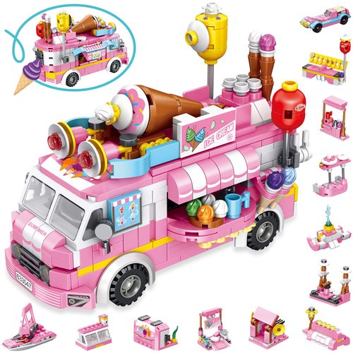 Ice Cream Trucks Building Toys for 6, 7, 8, 9, 10+ Year Old Kids Girls Boys, 25 Models STEM Projects Pretend Play Food Trucks Toys, Food Van Dessert Cars Kits, Birthday Creative Gifts for Ages 6-12+