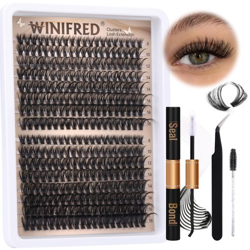 Winifred Lash Extension Kit 40D+50D Individual Lashes Kit 320pcs Lash Clusters Kit Eyelash Clusters Natural Cluster Eyelash Extension Kit with Lash Bond and Seal Lash Tweezers Lash Brush (8-18mm)