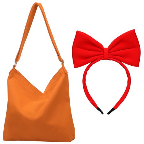 Retrowavy 2 Pcs Anime Cosplay Witch Costume Accessories Red Bow Headband and Orange Canvas Shoulder Tote Bag Set for Women Halloween Party
