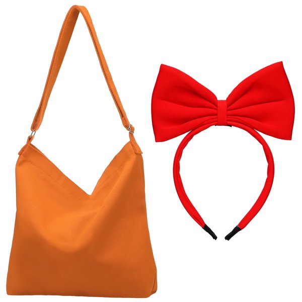 Retrowavy 2 Pcs Anime Cosplay Witch Costume Accessories Red Bow Headband and Orange Canvas Shoulder Tote Bag Set for Women Halloween Party