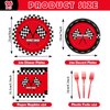 Justforjoyful 96Pcs Race Car Party Plates and Napkin Red Racing Car Party Supplies Black Checkered Flag Dessert Plate Racing Dinnerware Tableware Set for Kid Boy Birthday Baby Shower Home Party Decor