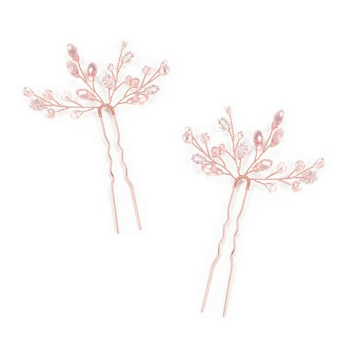 Kercisbeauty Wedding Hair Pins Crystal Hair Accessories for Women Girls Bridal Hair Clips Brides Bridesmaid Hair Dress 2pcs (Pink)