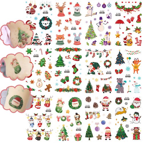 Christmas Temporary Tattoo 24 Sheets Glitter Tattoos for Kids Self-adhesive Fake Tattoos Stickers Waterproof Temporary Tattoos for Kids Party Favors Festival Supplies