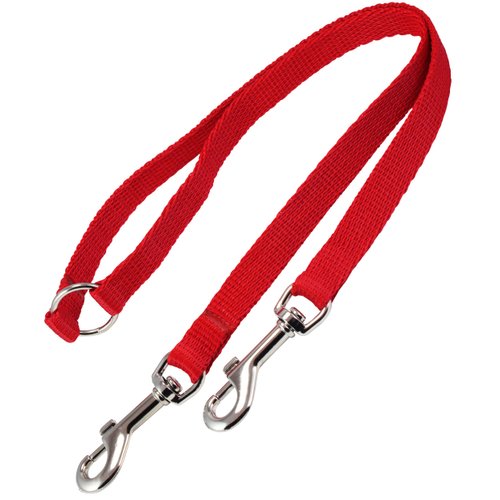 15" Nylon 2-Way Double Dog Leash - Two Dog Coupler Red 3 Sizes (Small: 5/16" Wide)