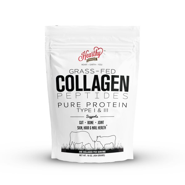 HEARTHY FOODS Collagen Powder - 18g Protein - Pure Halal Collagen Peptides Grass Fed Organic Hydrolyzed Powder | Type I and III Unflavoured Keto Friendly Gluten Free No Sugar Non GMO 16 Oz