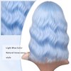 BEAUTIFA Light Blue Wig for Women Wavy Curly Light Blue Bob Wigs Middle Part 14 Inch Shoulder Length Heat Resistant Synthetic Colorful Wig