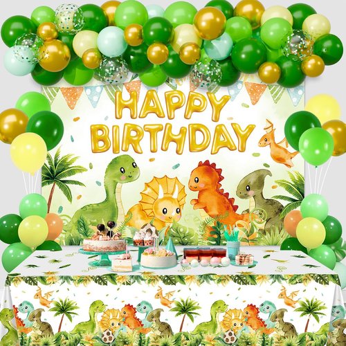 Dinosaur Birthday Decorations,Dinosaur Birthday Party Supplies - Balloons Arch Garland Kit,Happy Birthday Dinosaur Backdrop,Dinosaur Tablecloth for Dinosaur Party Decorations for Boys Girls Birthday