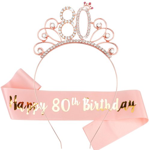 Rose Gold 80th Birthday Sash and Tiara for Women, 80th Birthday Decoration for Women, 80th Birthday Sash and Headband Set, Happy 80th Birthday Decorations, 80th Birthday Gifts for Women